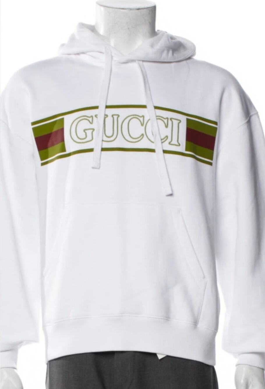 Men's Gucci cotton, hooded sweatshirt, green/red web stripe logo size large
